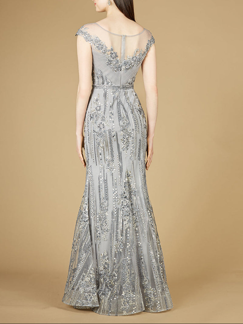 Cap Sleeve, Mermaid Lace Gown with High Neck OUTLET - JUSTLUXURY