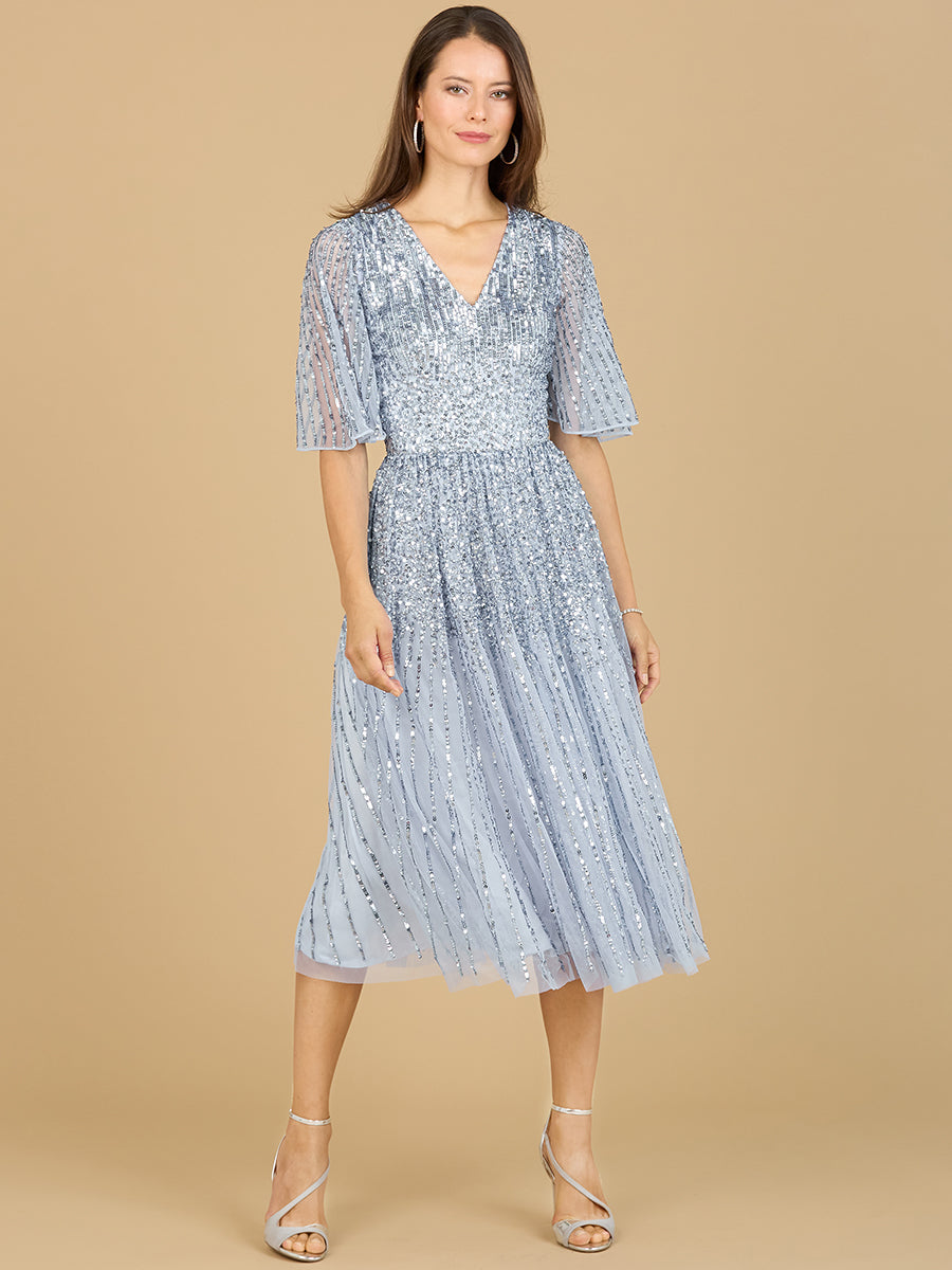 Flowing, Sequin Midi Dress with Short Sleeves | 29221 - JUSTLUXURY