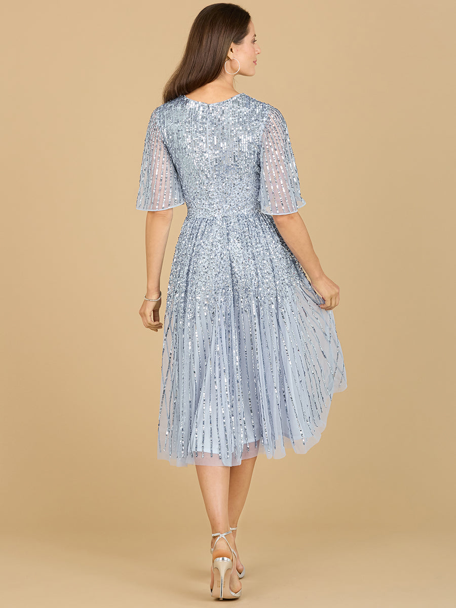 Flowing, Sequin Midi Dress with Short Sleeves | 29221 - JUSTLUXURY