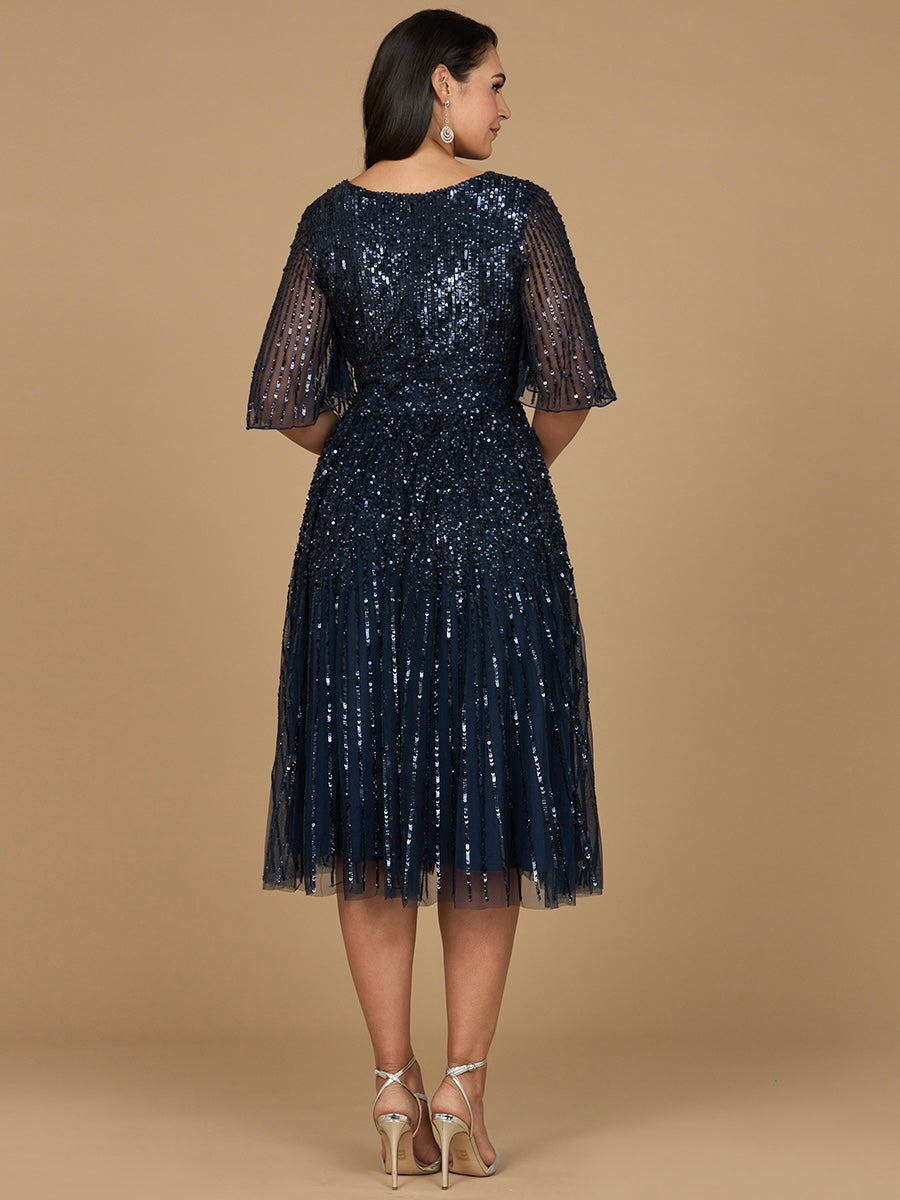 Flowing, Sequin Midi Dress with Short Sleeves | 29221 - JUSTLUXURY