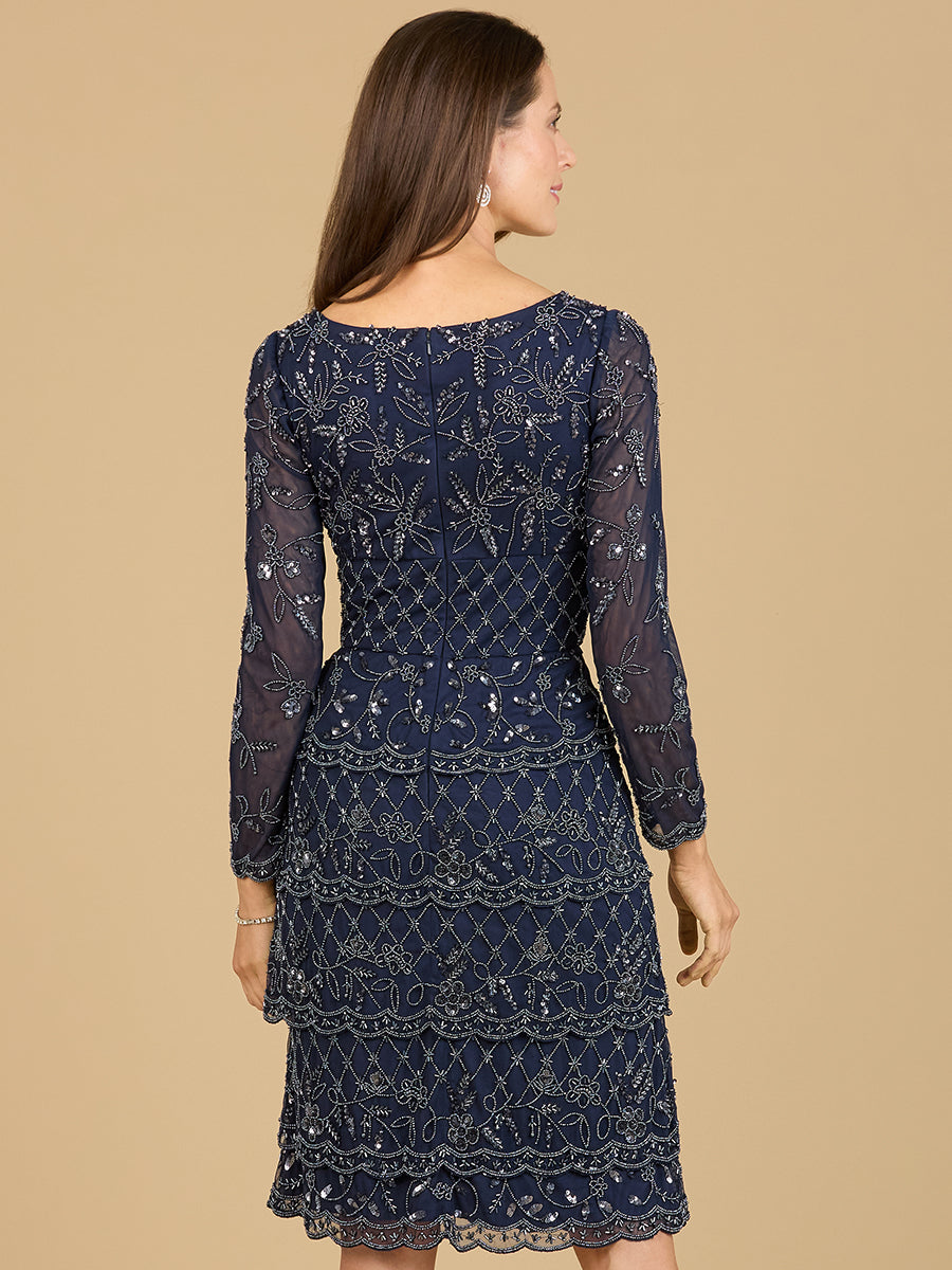 Knee Length, Long Sleeve Cocktail Dress - JUSTLUXURY