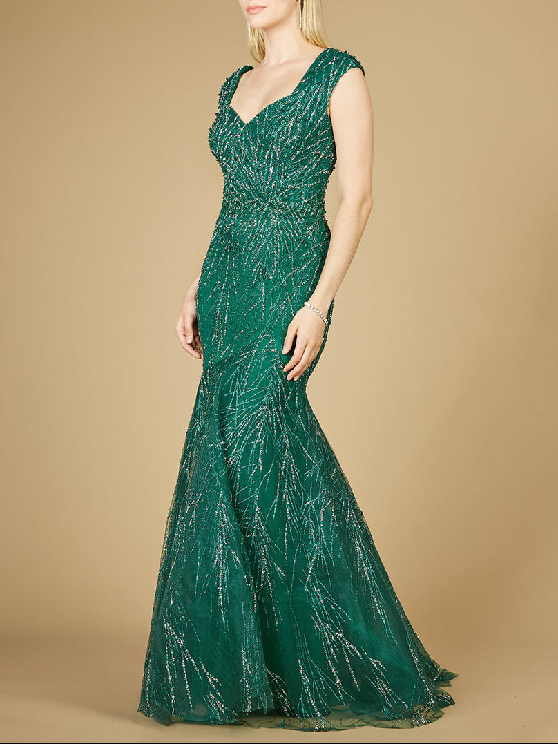 Cap Sleeve Mermaid Beaded Gown - JUSTLUXURY