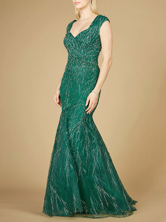 Cap Sleeve Mermaid Beaded Gown - JUSTLUXURY