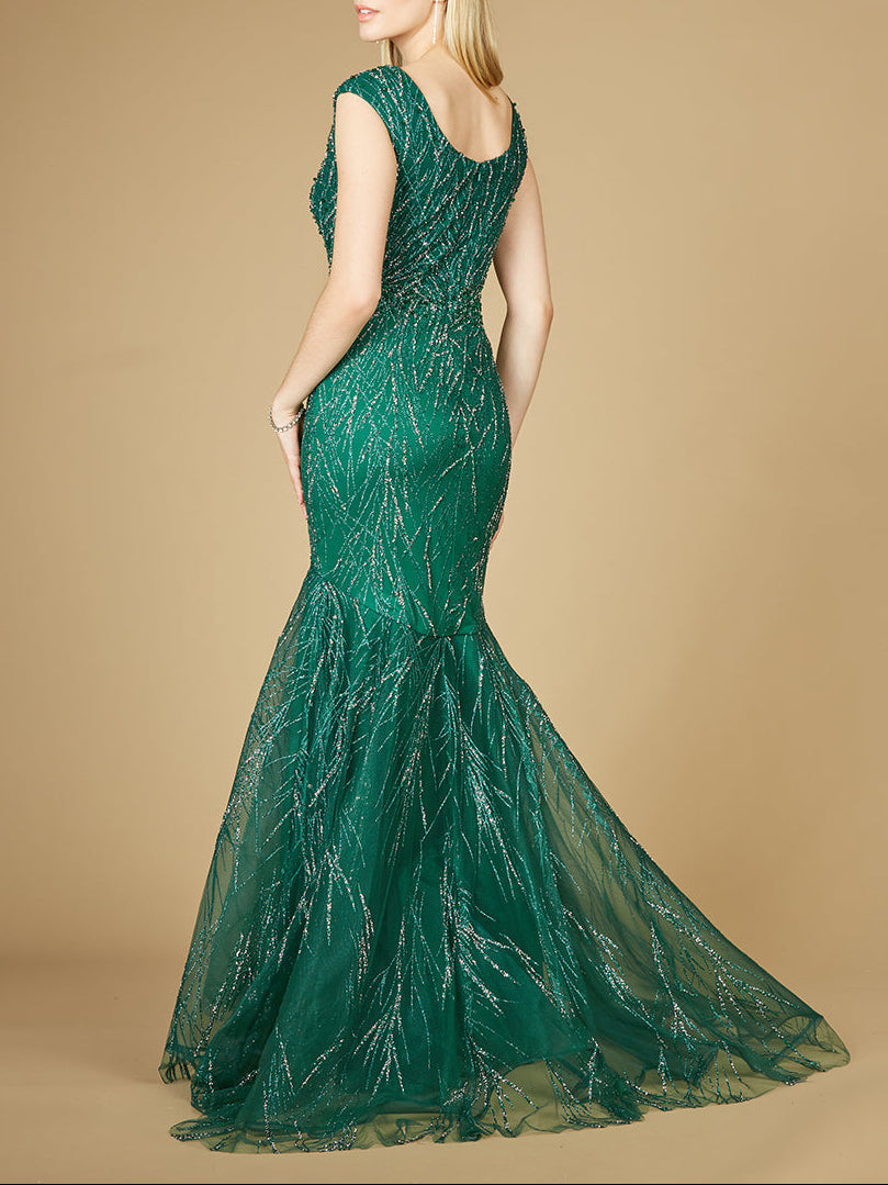 Cap Sleeve Mermaid Beaded Gown - JUSTLUXURY