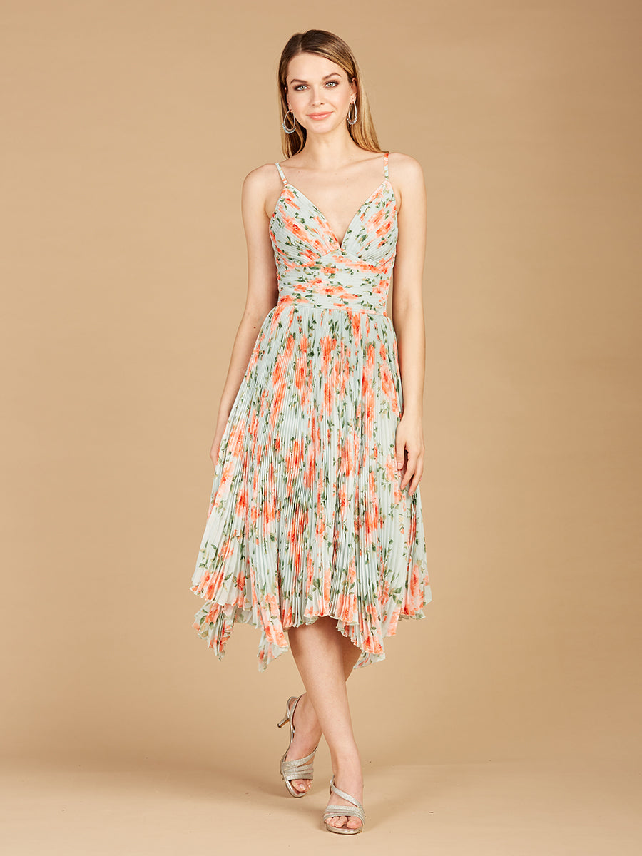V-Neck Printed Midi Length Dress with Pleats - OUTLET - JUSTLUXURY