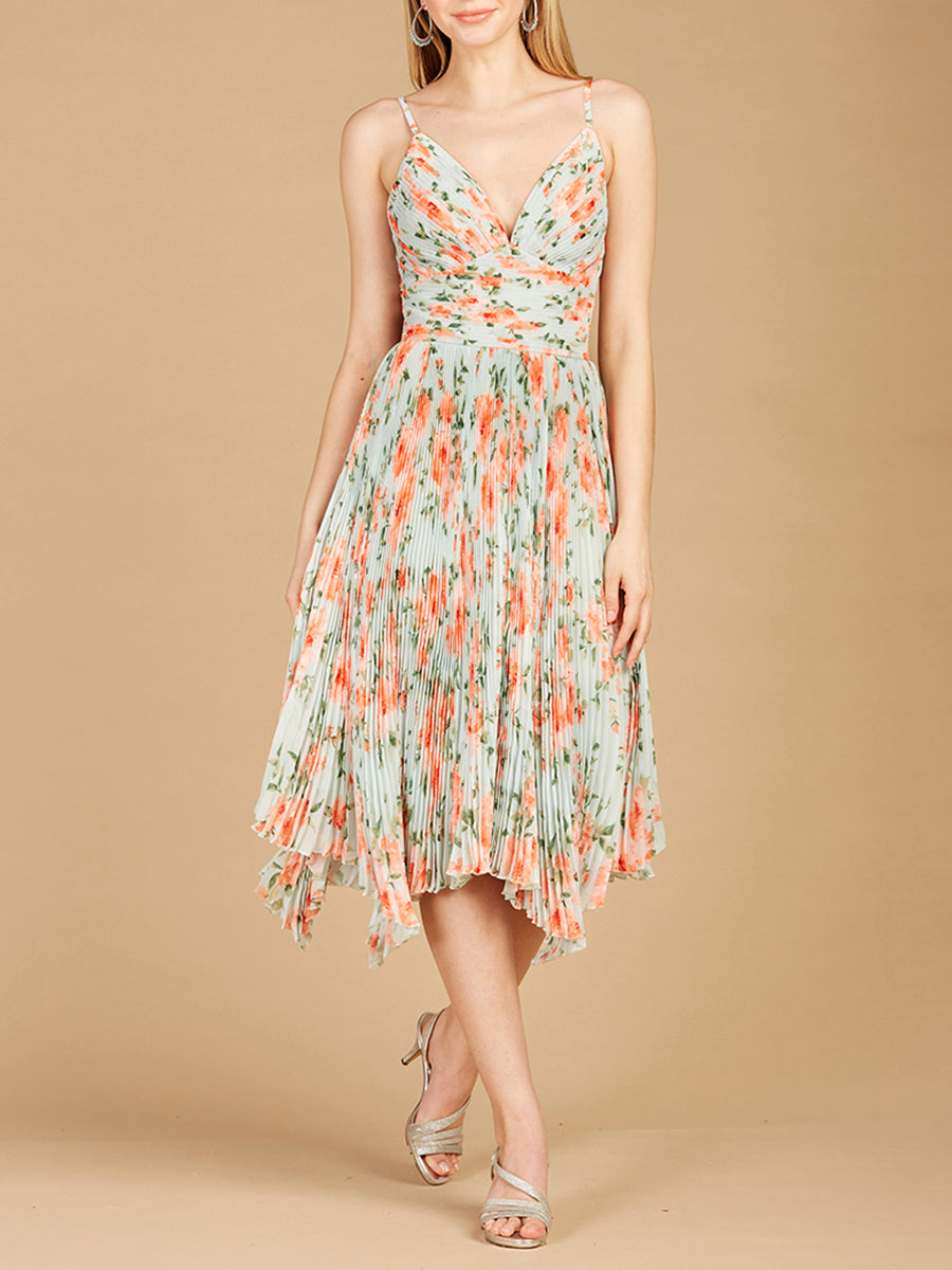 V-Neck Printed Midi Length Dress with Pleats - OUTLET - JUSTLUXURY