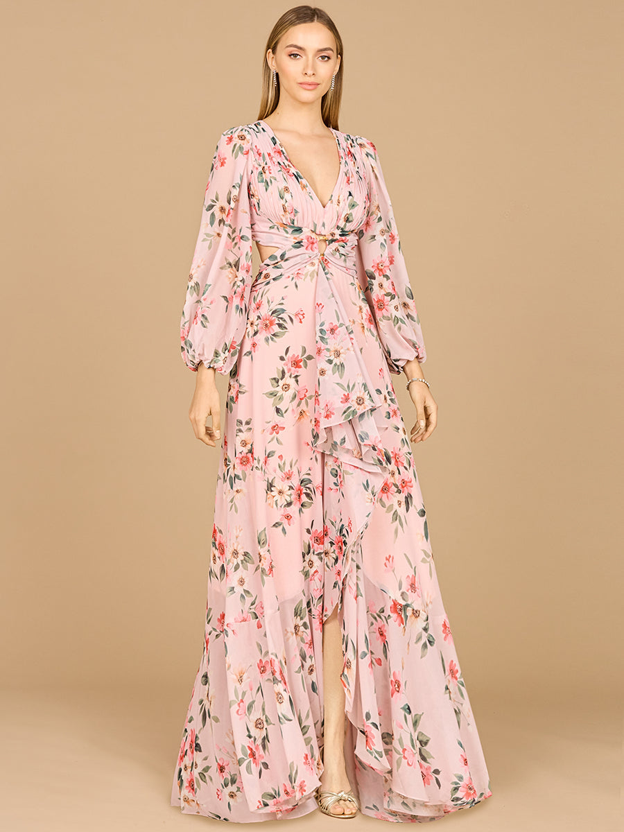 Long Sleeve V-Neck, Layered Skirt Print Dress- OUTLET - JUSTLUXURY