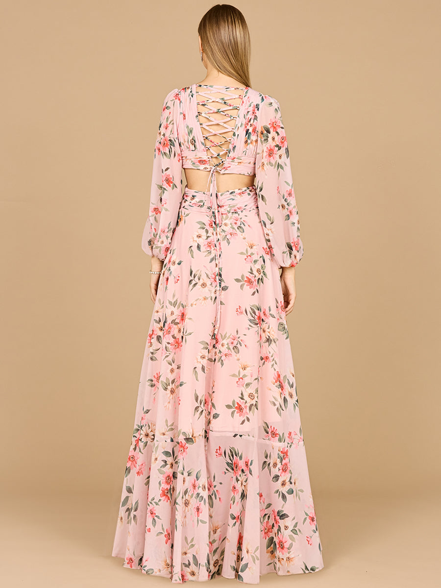 Long Sleeve V-Neck, Layered Skirt Print Dress- OUTLET - JUSTLUXURY