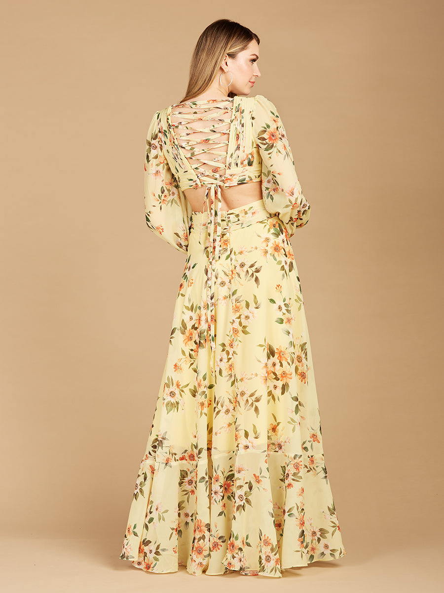 Long Sleeve V-Neck, Layered Skirt Print Dress- OUTLET - JUSTLUXURY