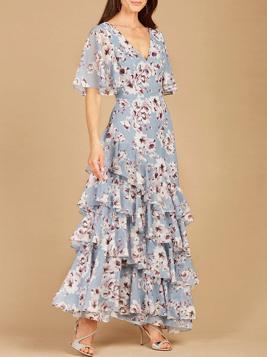 Cape Sleeve Print Dress- OUTLET - JUSTLUXURY