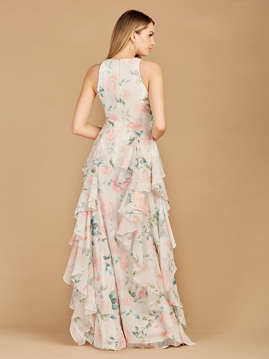 High Neck, Ruffled Skirt Printed Dress - OUTLET - JUSTLUXURY