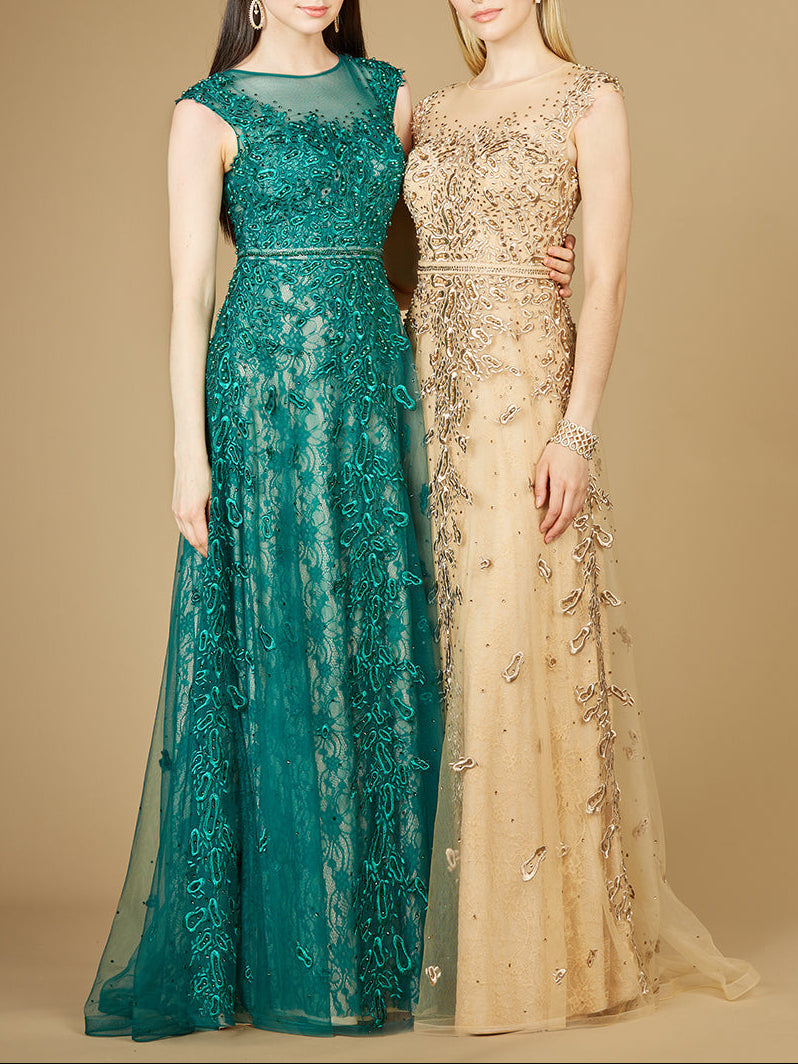 Inspired Lace Gown with Cap Sleeves - JUSTLUXURY