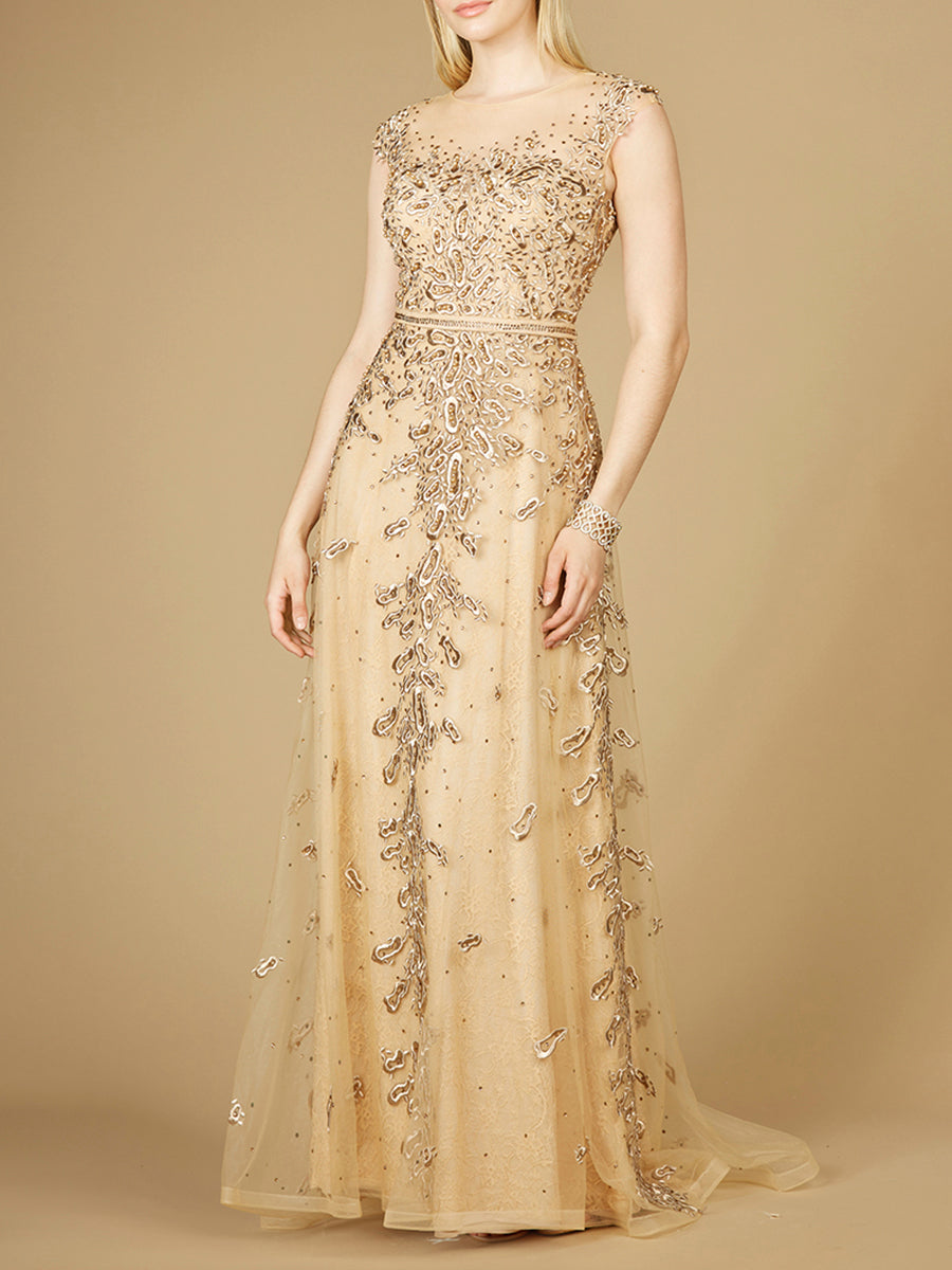 Inspired Lace Gown with Cap Sleeves - JUSTLUXURY