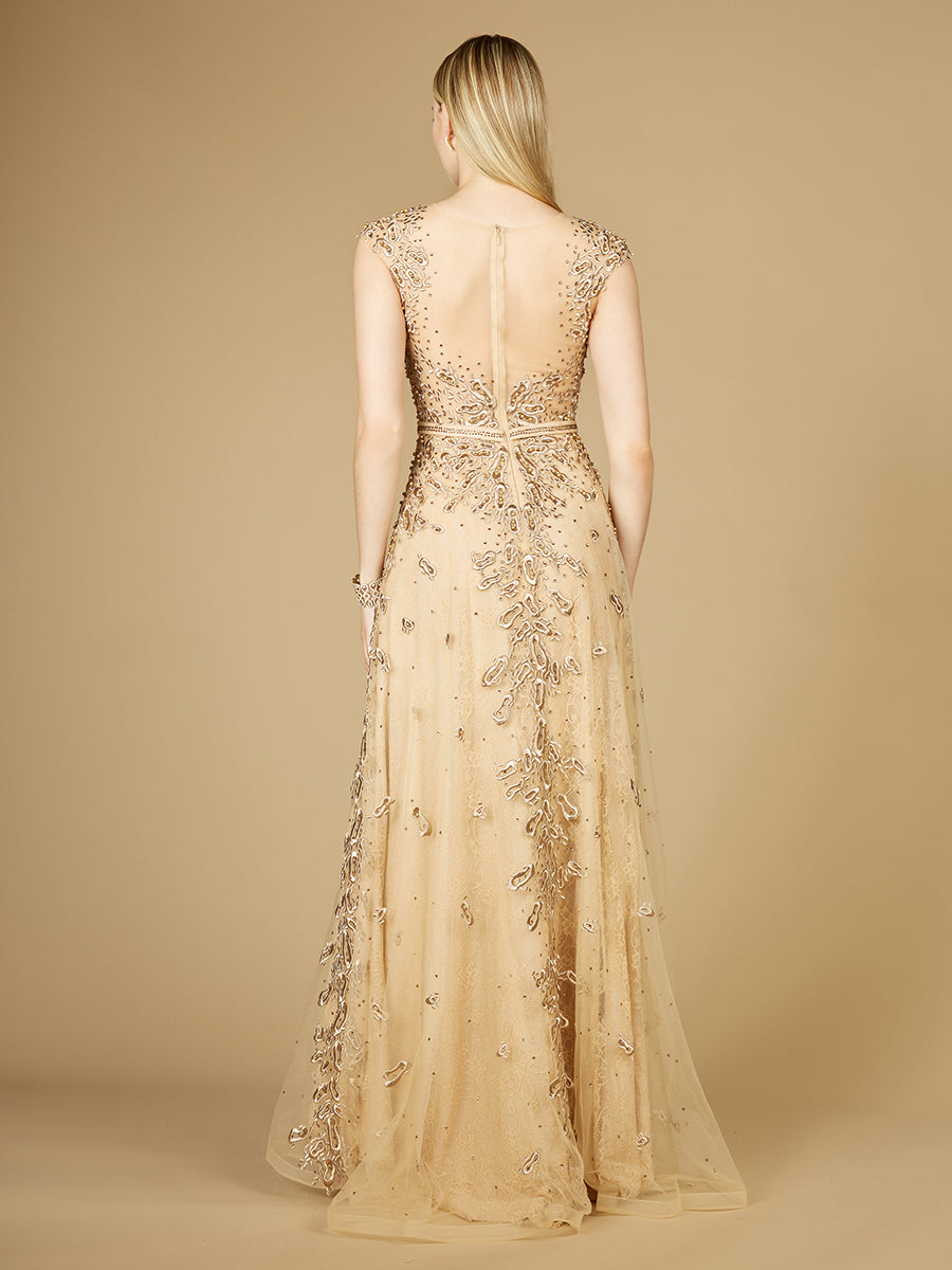 Inspired Lace Gown with Cap Sleeves - JUSTLUXURY