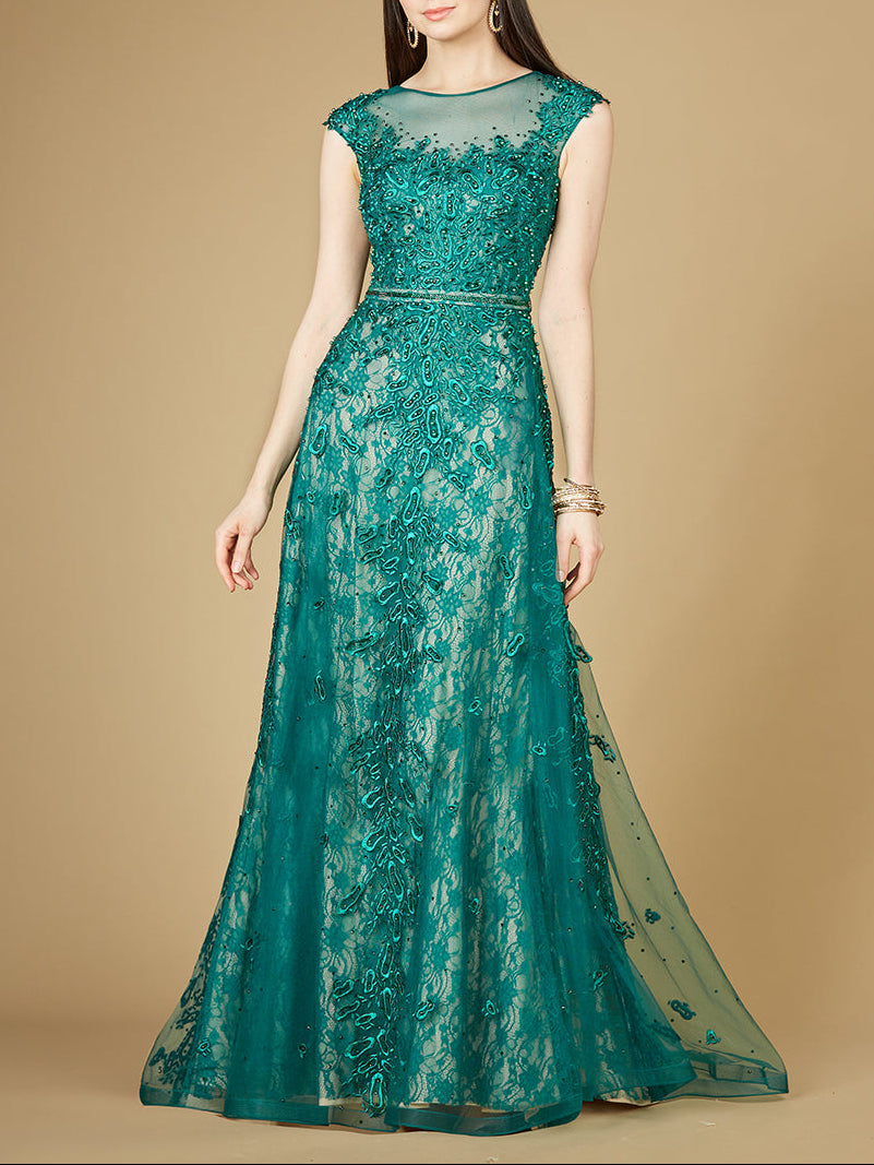 Inspired Lace Gown with Cap Sleeves - JUSTLUXURY