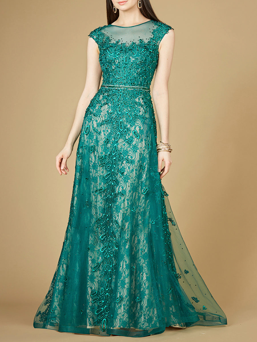 Inspired Lace Gown with Cap Sleeves - JUSTLUXURY