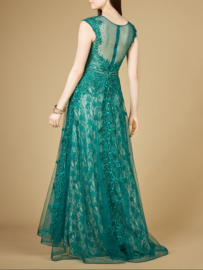 Inspired Lace Gown with Cap Sleeves - JUSTLUXURY