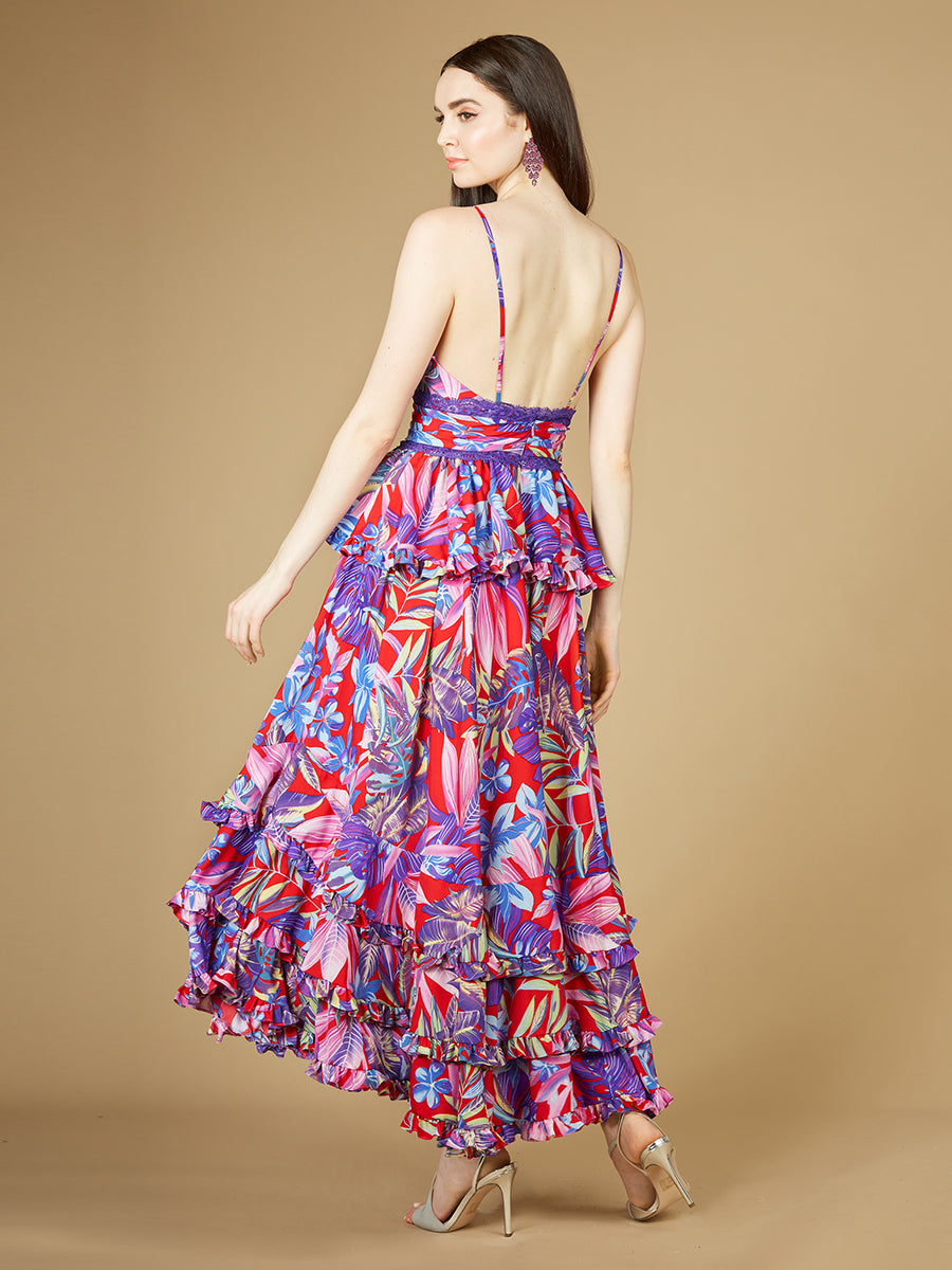 Ruffle Skirt Printed Gown - OUTLET - JUSTLUXURY
