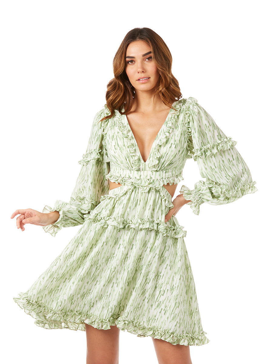 Print Cocktail Short with Cutout and Lace Up Back OUTLET - JUSTLUXURY