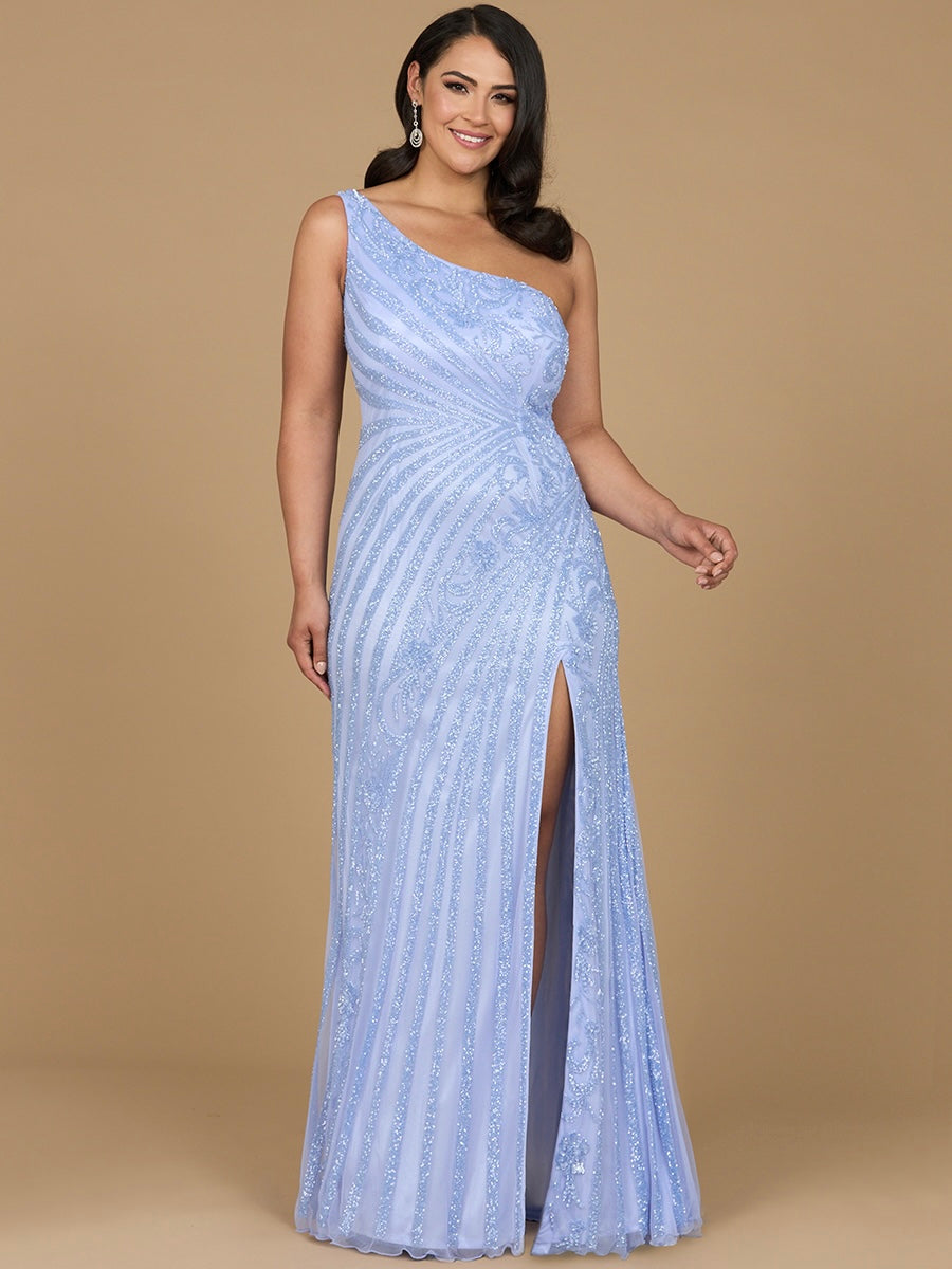 One-Shoulder Beaded Gown with Slit - JUSTLUXURY