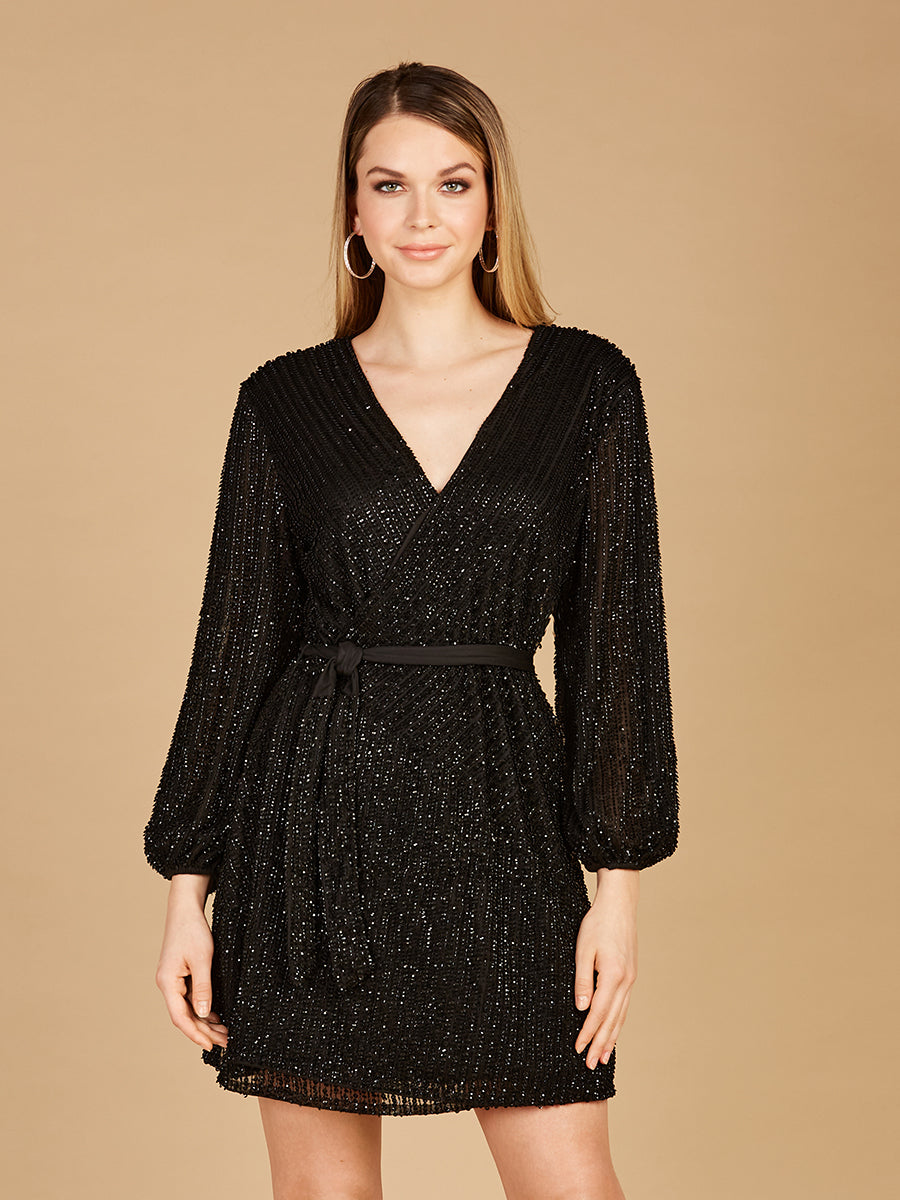 Long Sleeve Cocktail Wrap Dress - OUTLET - JUSTLUXURY