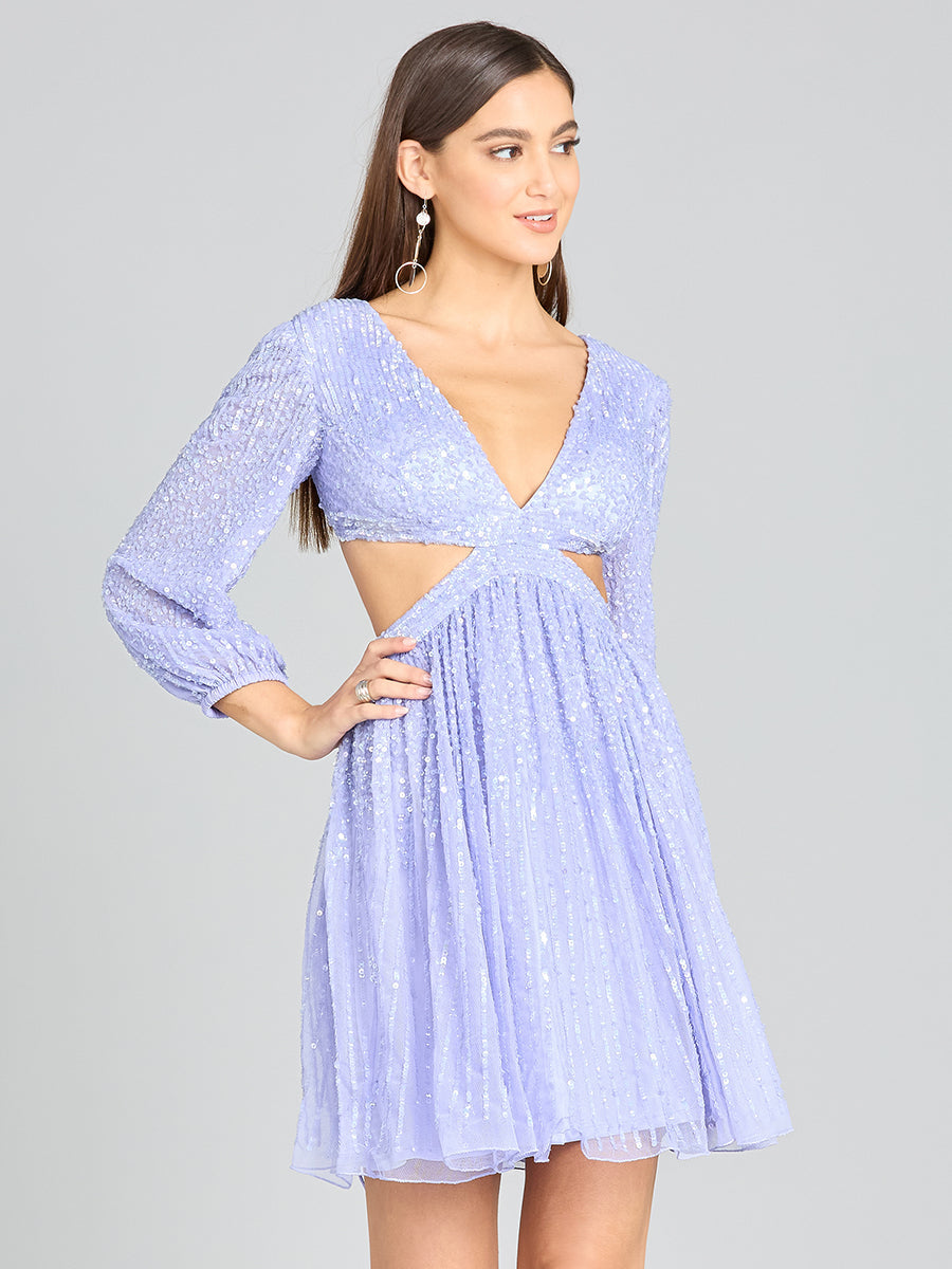 Long Sleeve Cut Out Dress with Lace Up Back - JUSTLUXURY