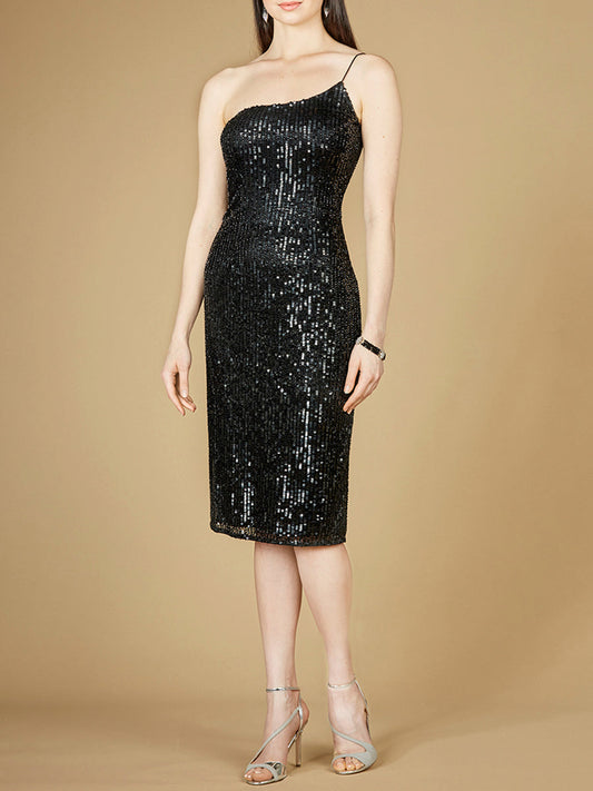 One Shoulder Midi Cocktail Dress - OUTLET - JUSTLUXURY