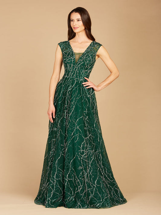V-Neck Beaded Ball Gown OUTLET - JUSTLUXURY