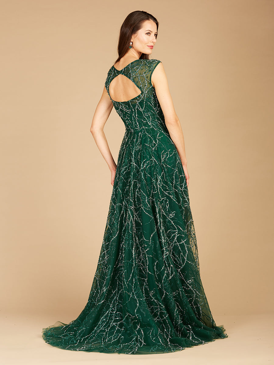 V-Neck Beaded Ball Gown OUTLET - JUSTLUXURY