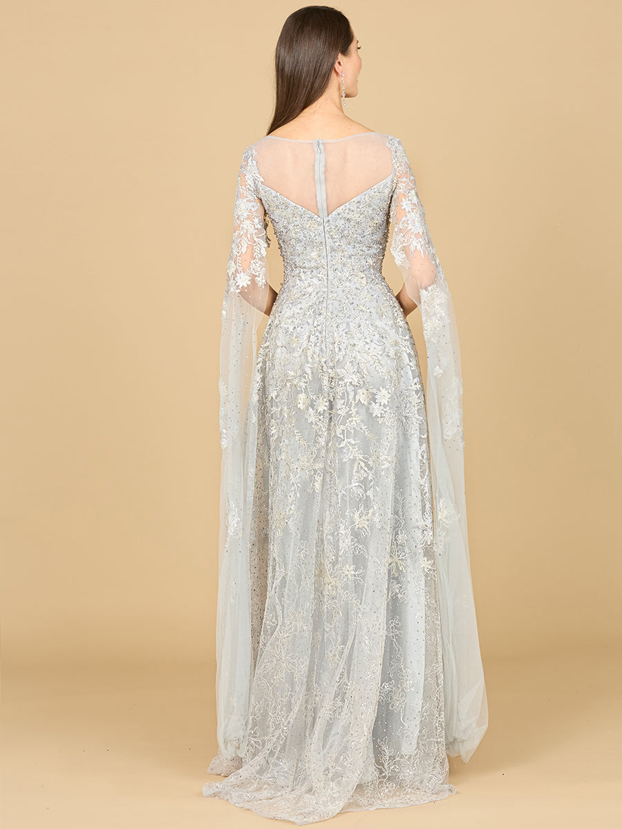 Lace Gown with Cape Sleeves, Sweetheart Neckline | 29300 - JUSTLUXURY