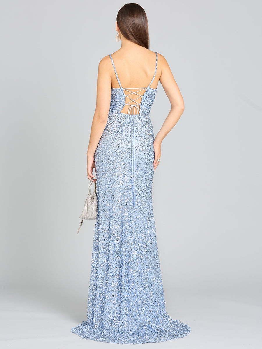 Beaded V Neck Dress with Slit | 29310 - JUSTLUXURY