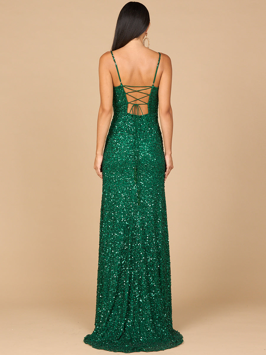 Beaded V Neck Dress with Slit | 29310 - JUSTLUXURY