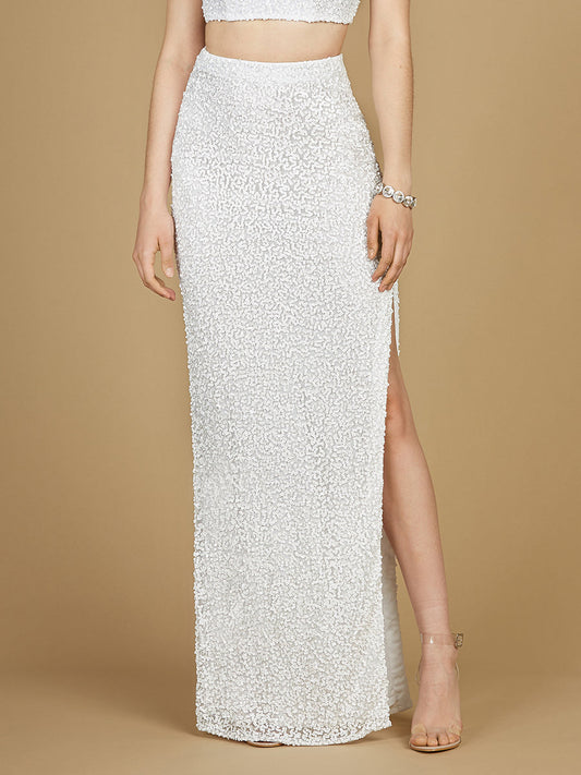 Long Side-Slit Beaded Skirt - JUSTLUXURY