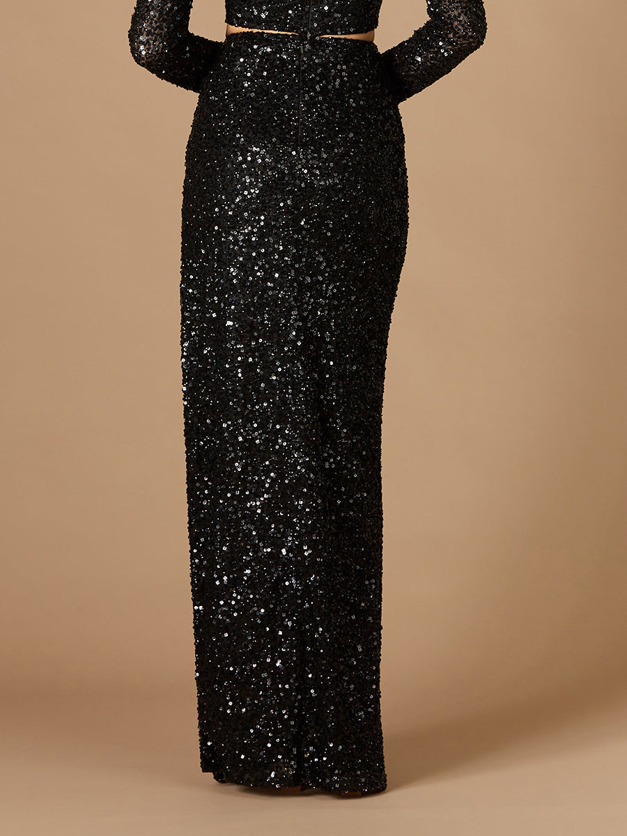 Long Side-Slit Beaded Skirt - JUSTLUXURY