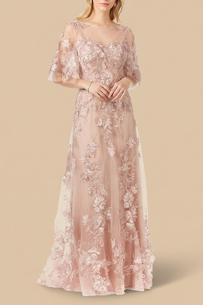 Cape Sleeve Lace Modest Gown - JUSTLUXURY