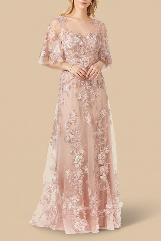 Cape Sleeve Lace Modest Gown - JUSTLUXURY