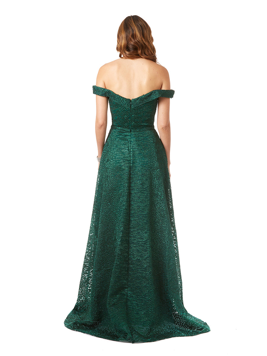 Tonal Beaded Off Shoulder Ballgown - JUSTLUXURY