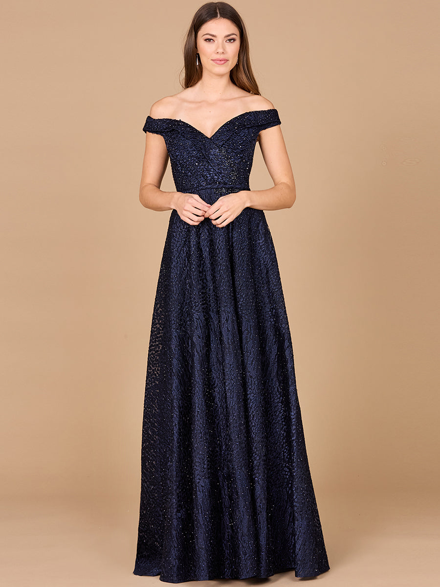 Tonal Beaded Off Shoulder Ballgown - JUSTLUXURY