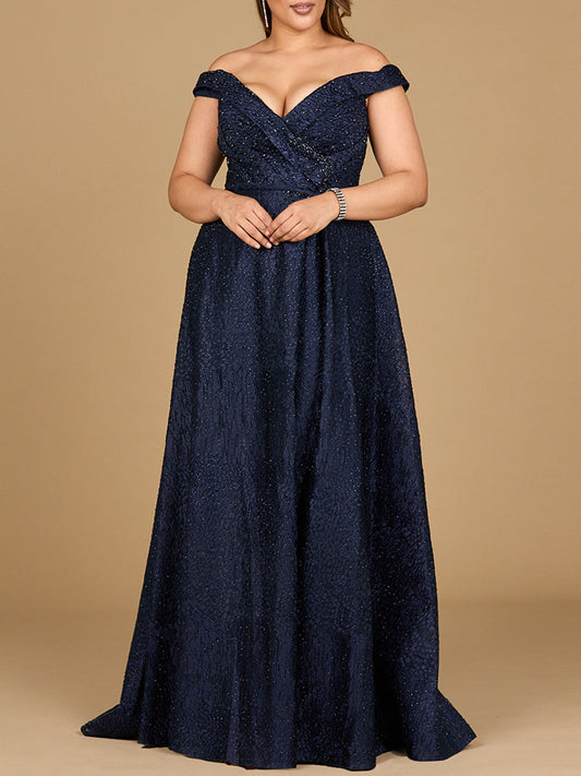 Tonal Beaded Off Shoulder Ballgown - JUSTLUXURY