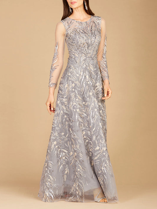 High Neck, Long Sleeve Ball Gown - JUSTLUXURY
