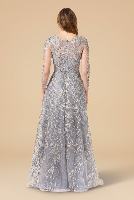High Neck, Long Sleeve Ball Gown - JUSTLUXURY