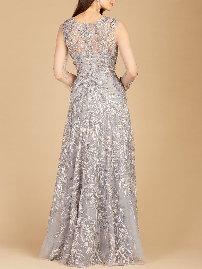 High Neck, Long Sleeve Ball Gown - JUSTLUXURY