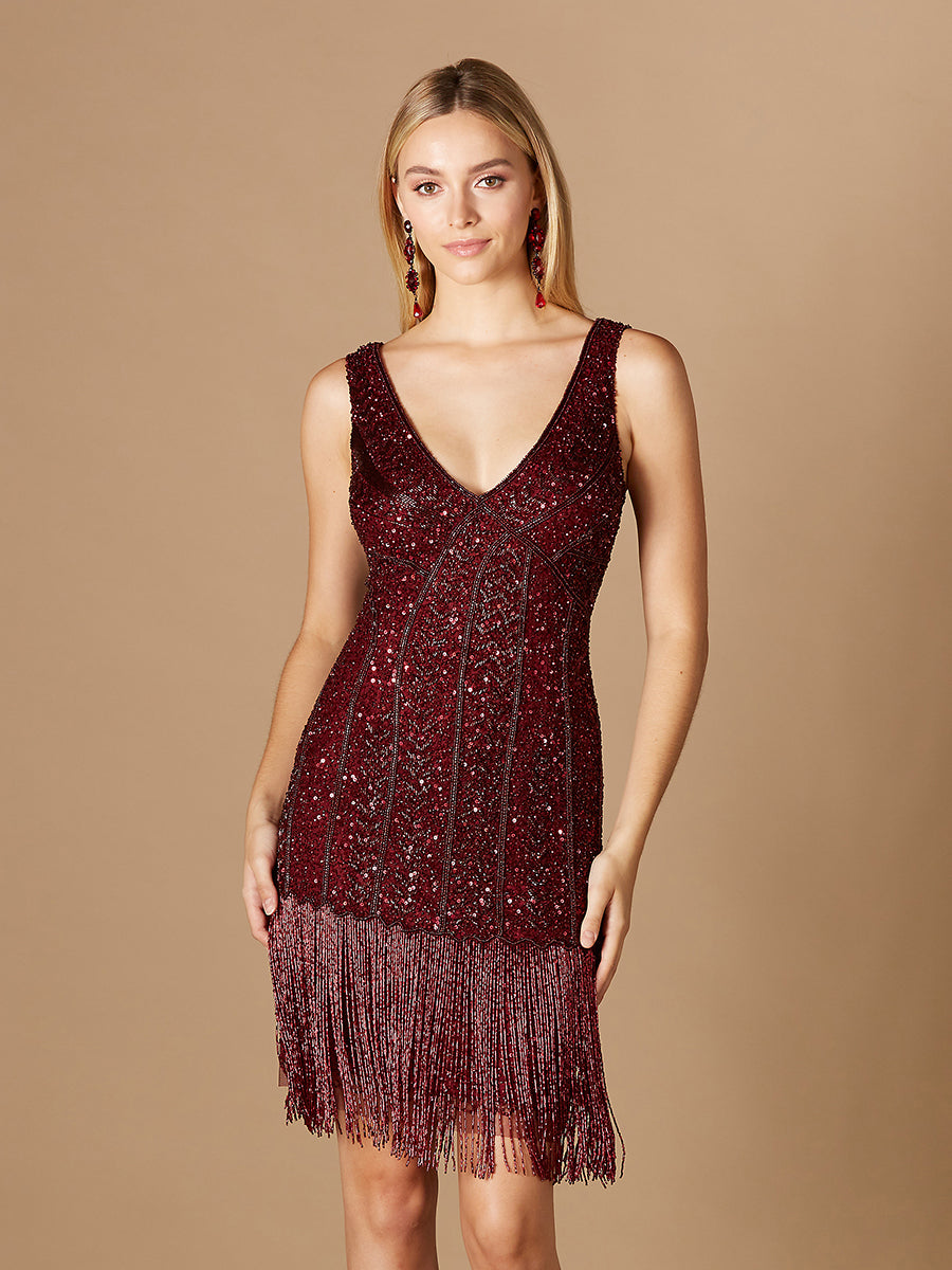 Beaded Fringe Cocktail Dress - JUSTLUXURY