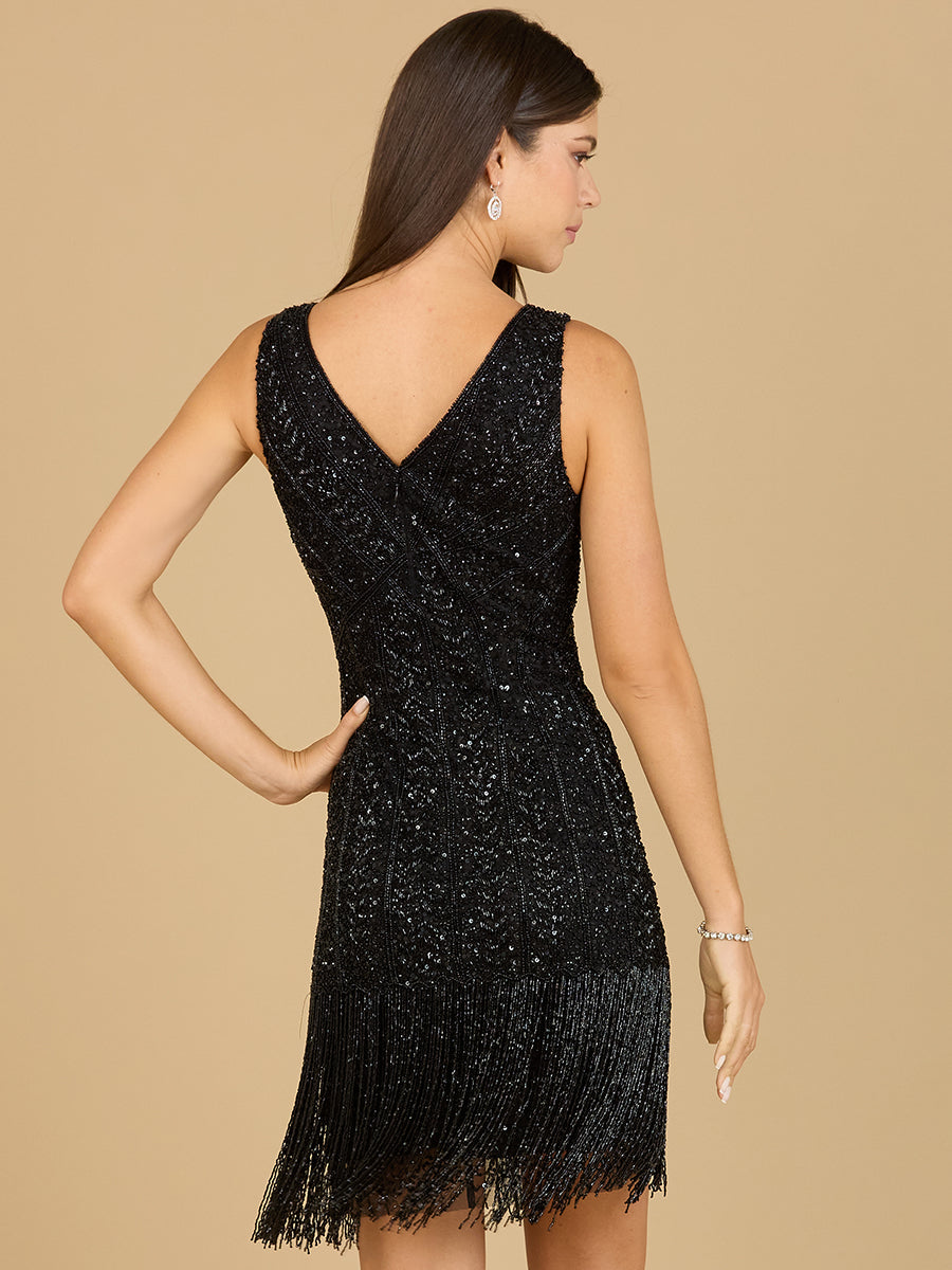 Beaded Fringe Cocktail Dress - JUSTLUXURY
