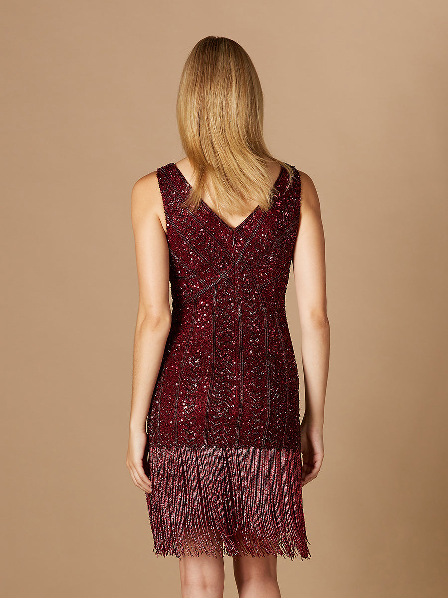 Beaded Fringe Cocktail Dress - JUSTLUXURY