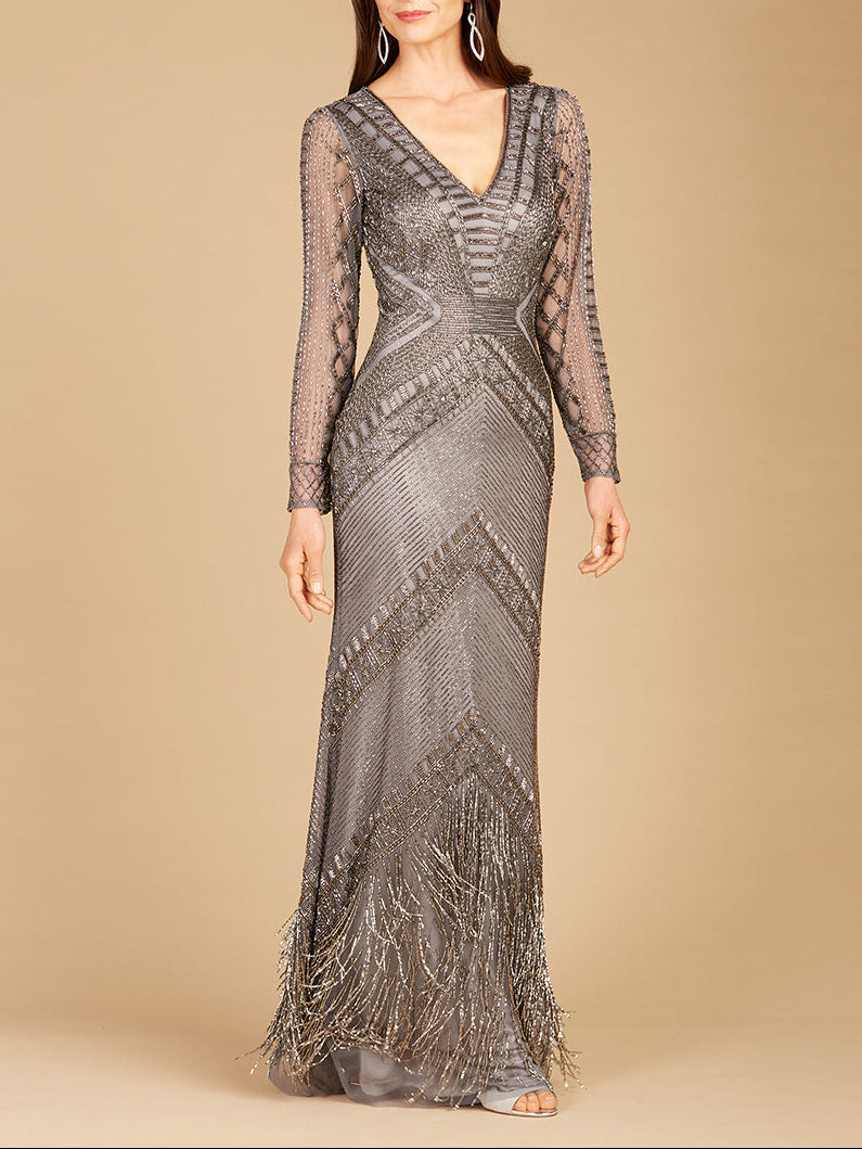 Long Sleeve Fringe Dress - JUSTLUXURY
