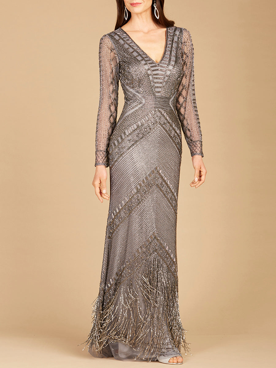 Long Sleeve Fringe Dress - JUSTLUXURY