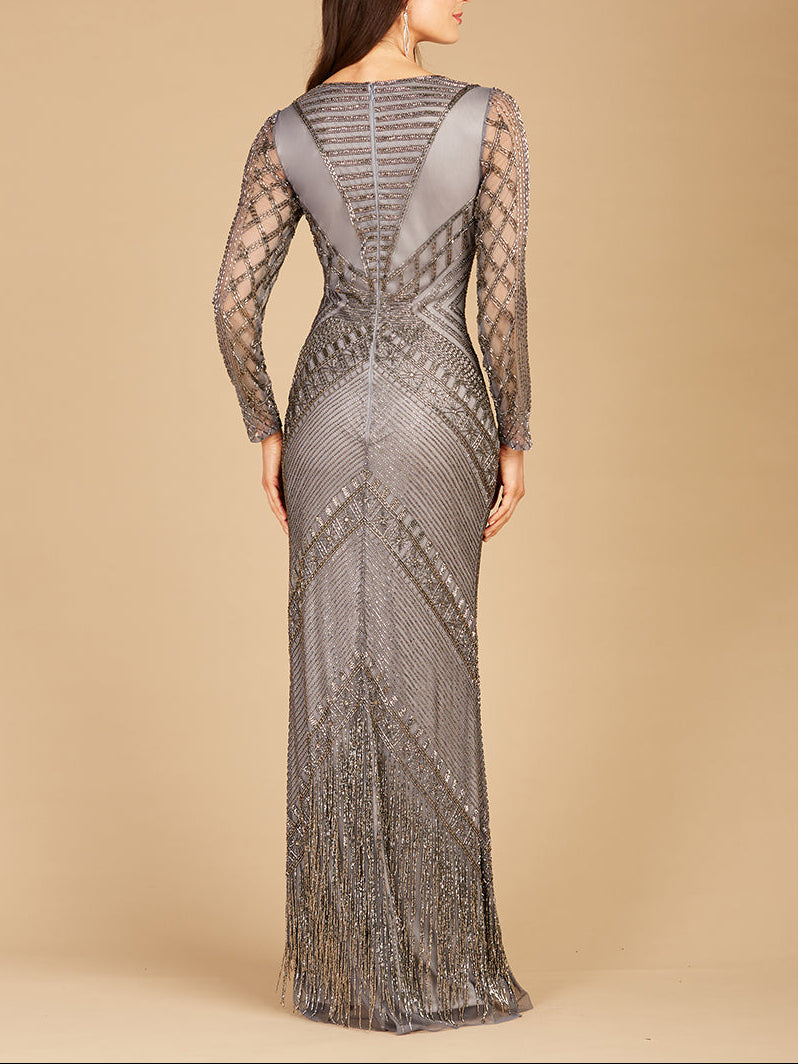 Long Sleeve Fringe Dress - JUSTLUXURY