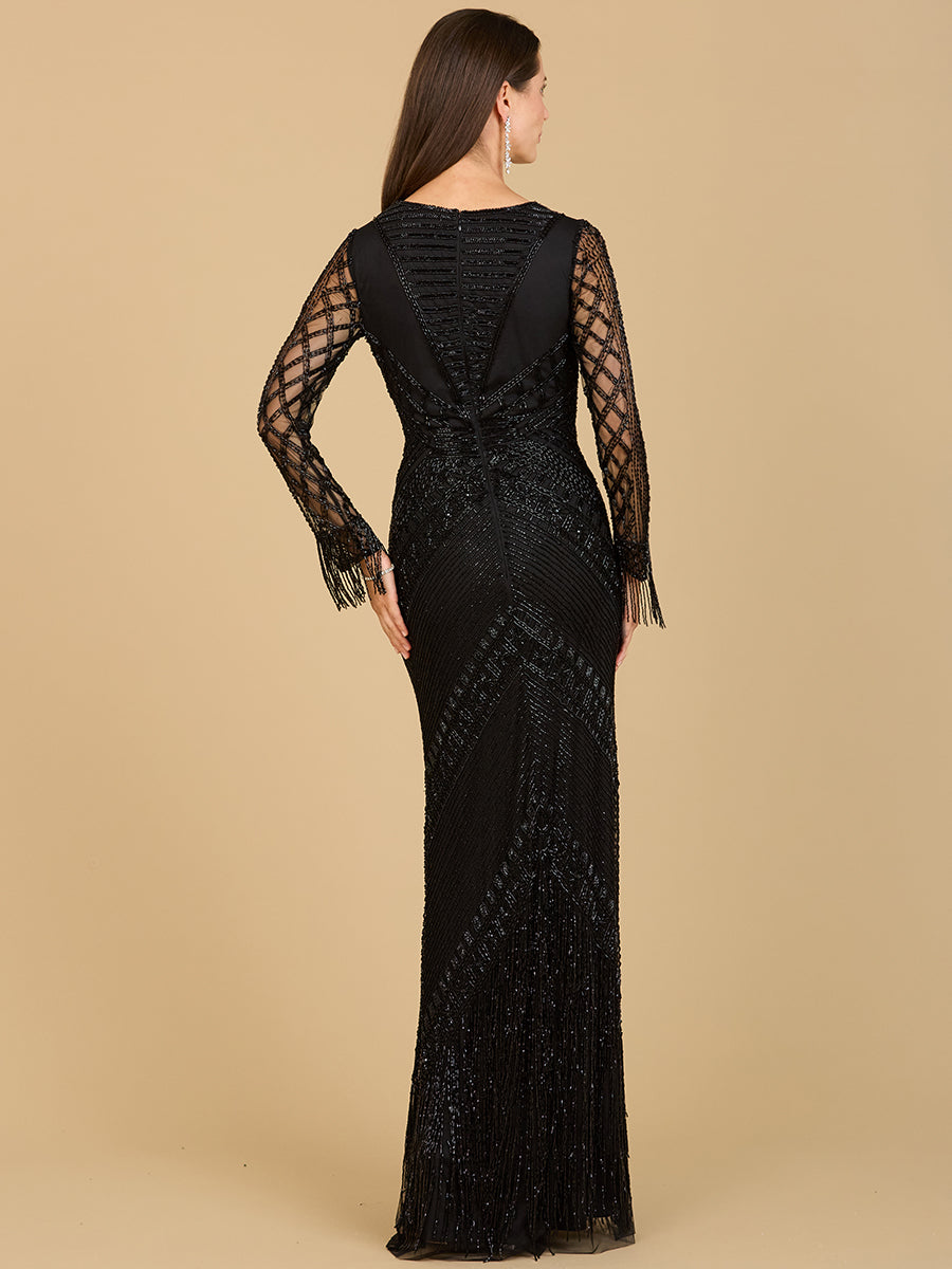 Long Sleeve Fringe Dress - JUSTLUXURY