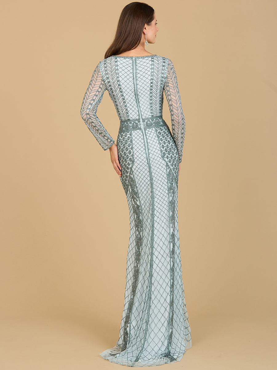 Long Sleeve Beaded Dress - JUSTLUXURY